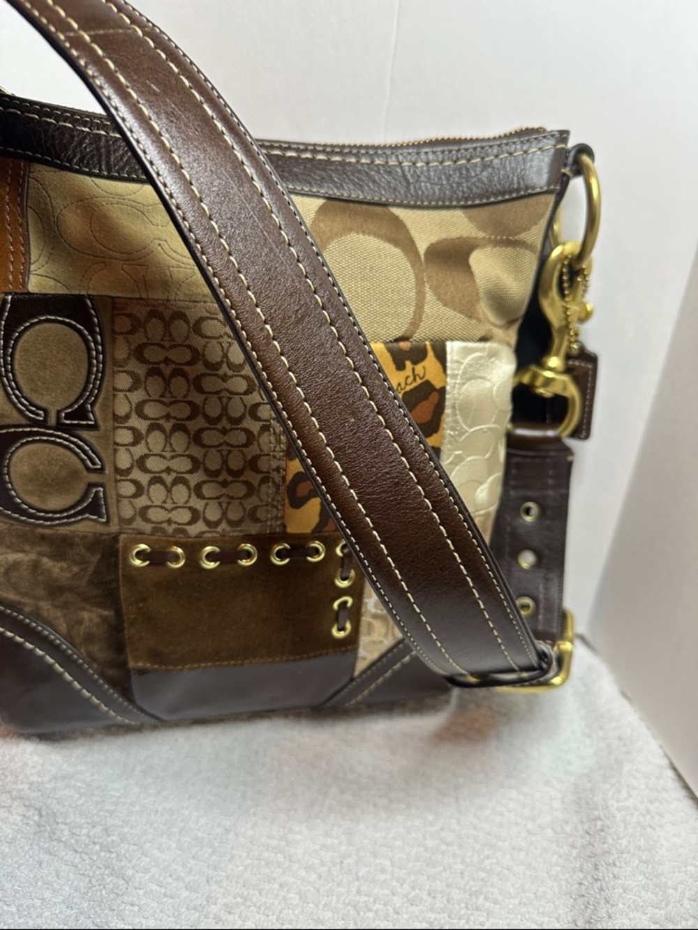 Coach 2008 Patchwork Leopard Accent Shoulder Bag in Brown, Tan, Gold - Picture 9 of 14